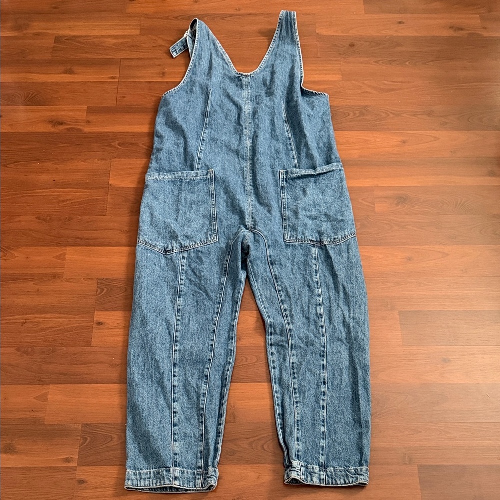 We The Free light blue denim overall bodice with contrast stitching